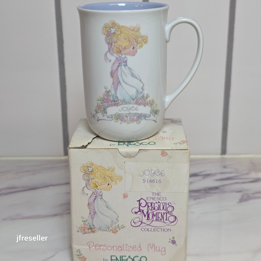 VTG 1989 Enesco Precious Moments Joyce Personalized Mug w/Box Whimsical Rustic